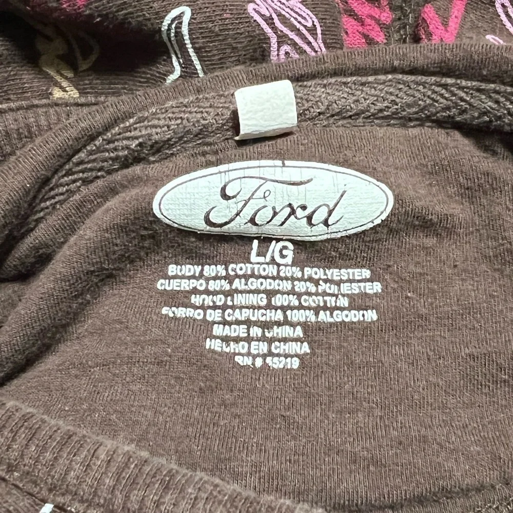 Ford Mustang Brown Pullover Logo & Horses Cotton Polyester Lining Junior Size L - Picture 4 of 9